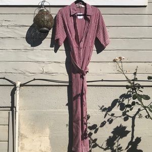 Diane Von Furstenberg Red & White Striped Belted Poplin Jumpsuit